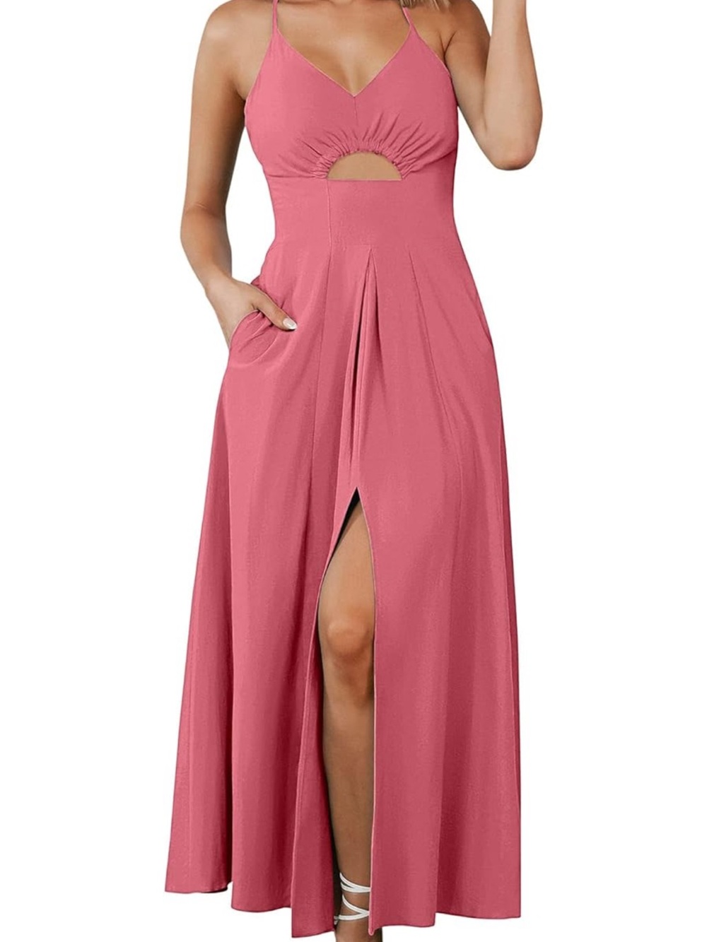 Pink Cutout Slit Midi Dress